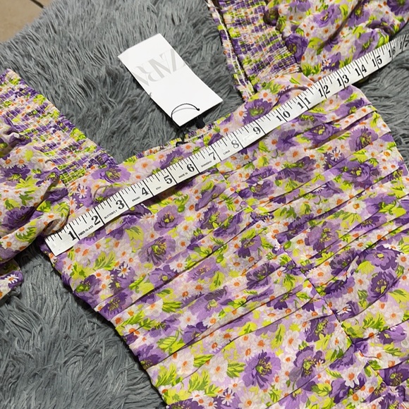 🥰🥰ZARA Floral Ruched Puff Sleeves Mini Dress🥰🥰 - Picture 12 of 16